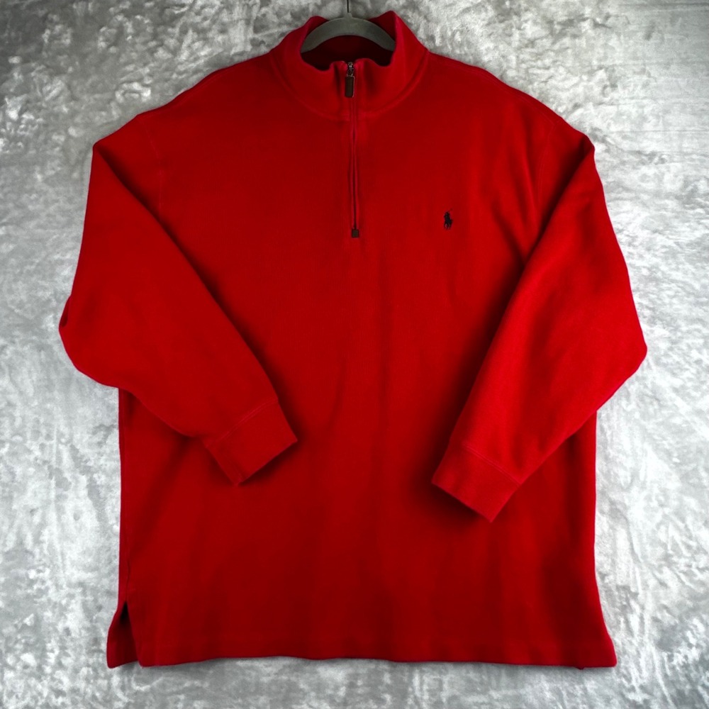 Polo Ralph Lauren Quarter Zip Mens 1XB Red Ribbed Cotton Pullover (1563)